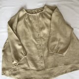 リネン　パイピングギャザーブラウスM ベージュ