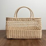 籐(ラタン)スクエアカゴバッグ/半分スケルトン(ナチュラル)