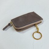 【受注生産】カードサイズのZipコインケース、キーリング付　Gray