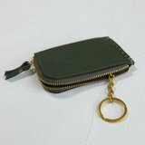 【受注生産】カードサイズのZipコインケース、キーリング付　Green