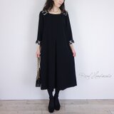 [予約販売] ブラックジョーゼットケミカルレースタックワンピース*卒園 卒業 入学式 冠婚葬祭 フォーマル