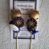 ドットのUSAヴィンテージ真鍮とガラスボタンのイヤリング