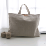 コットンリネンの手さげかばん　ベージュたてしま　レッスンバッグ　エコバッグ