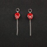 編込みチェーンPVCロングイヤリングレッド/PVC/シルバー/モード/エレガント