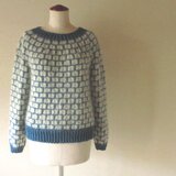 『再販・受注製作』＊キッドモヘア・エクストラファインウール丸編みセーター　石畳模様＊ブルージルコン