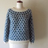 『再販・受注製作』キッドモヘア・カシミヤ・アンゴラ丸編みセーター　石畳模様＊ダークターコイズ　クラシックブルー　メランジ