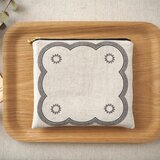 リネンフラットポーチ　アンティーク柄　ブラック