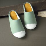 XLサイズ　schoolグリーン＆マスタード／ルームシューズ　丈夫ですべらない、オールシーズンOKな洗える室内履き（スリッパ）