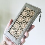 長財布(グレー)【花六つ目】flower hexagram