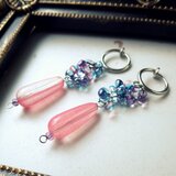グラスドロップのフリンジイヤリング　ピンク　チタンピアス　サージカルステンレスイヤリング変更可能
