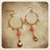 No.021 シェルモチーフと天然石のピアス（珊瑚）