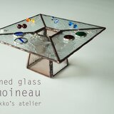 ✴︎昭和アンティーク硝子　薔薇✴︎ ステンドグラス　ディスプレイトレー【アクセサリ用　店舗什器】の画像