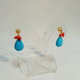 K18 ターコイズと赤珊瑚のピアス