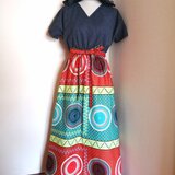 カシュクール マキシワンピース/アフリカ布×デニム生地の画像