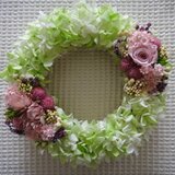 【☆涼しげ!!クリアグリーン☆】【☆プレゼントに☆】【☆インテリアに☆】グリーン×ホワイト紫陽花の爽やかリース