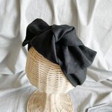 送料無料　リネンのリボンヘアバンド／ブラック