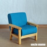 ドール用ソファ1人掛け（色：ブルー×オーク）　1/12ミニチュア家具の画像