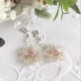 ワイヤーレースのお花（ローズクォーツ）マスクイヤリング（変更可能）　210601M