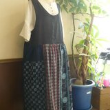 リネン＊絣＊リメイクパッチワークワンピース