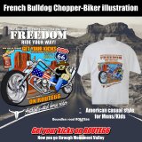 ROUTE66～FREEDOM／アメカジ風バイカー・プリント／フレンチブルドッグ／メンズ/Tシャツの画像