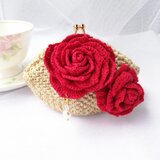 深紅のバラのがま口　大人色シャンパンゴールド　スワロフスキー