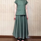 秋色オリーブフレアースカートフレンチセットアップ