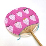 手ぬぐい地うちわ［イチゴ］ピンク