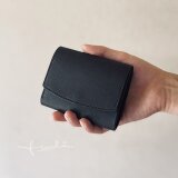 イタリアンレザー 三つ折りWallet　ブラックの画像