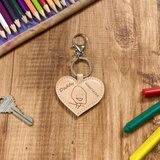 父の日ギフトも受付中"子供の絵" から作る世界で一つのキーホルダー　<ハート型> ヌメ革の画像