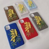 全6色　刺繍のふわふわミモザiPhoneケース