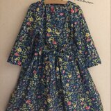 キッズサイズ♪ベルト付きたっぷりギャザー長袖花柄シャツワンピース（フローラルガーデン　グリーンネイビー）