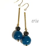 newブルー×ブラックレトロビーズ ロングピアス