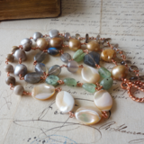 No.167*天然石＆淡水真珠のメガネ留めネックレス/60cm