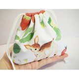 ポーチ　巾着 LL『27』　帆布　小鹿　いちご　