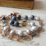 No.378*天然石＆淡水真珠のメガネ留めネックレス/43cm