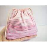 ポーチ　巾着 LL『28』　帆布　ボーダー　ピンク