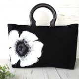 ウッドハンドルトートバッグ　＊アネモネ＊ブラック＊　