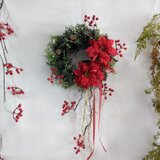 ★【数量限定販売】深紅ポインセチアとサンキライのクリスマスリース ax604 アーティフィシャルフラワー