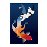 白黒猫と金魚 A4プリントの画像