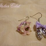 ★アシンメトリー★パープルのお花×くつピアス