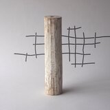 格子の塔（木と金属のオブジェ・一輪挿し）