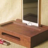 iPhone&androidスマホ用スタンドトレイ(ecoスピーカ機能付き/同時充電仕様/ウォルナット)