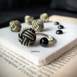 　【フォークリング】Black onyx 金入り玉結び×フォークリング　　和装　成人式　お正月