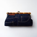 デニムクラッチバッグ　革パッチ付