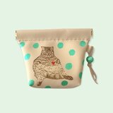 nekoポーチ 水玉エメラルドグリーン