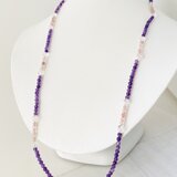 【ロングネックレス】アメジスト・キュウーブ水晶・ストロベリークォーツ♪