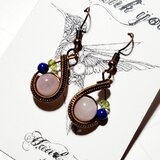 ローズクォーツ☆ワイヤーラップピアス