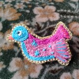 一点物☆手刺繍☆幸せの青い鳥のブローチの画像