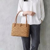 蓋付きで安心☆ナチュラルスタイルかごバッグ♪ バリ島 アタバッグ ハンドバッグ ハンドメイド