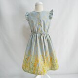 【稲泉様専用】★ミモザ柄キッズフリルワンピース(ライトブルー×イエロー)★
